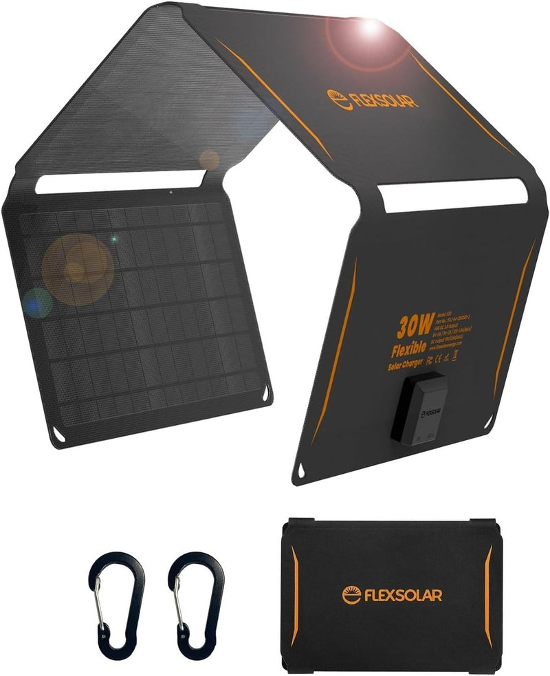 FlexSolar 30 W tragbares Solar-Ladegerät (19,8 V/1,6 A max), wasserdicht, IP67 faltbares Solarpanel