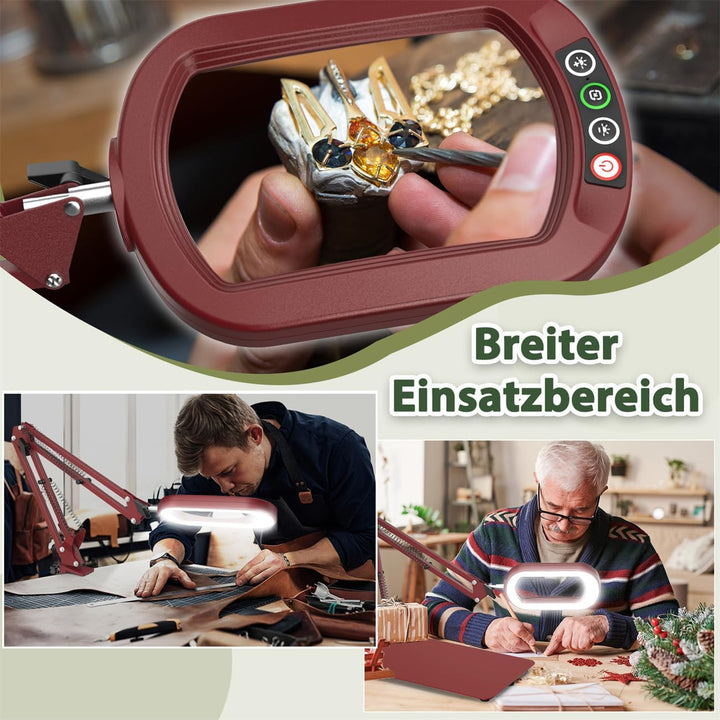 Veemagni 10X Rectangle Lupe mit Licht und Ständer, 5 Farbmodi stufenlos dimmbar, 2-in-1 LED beleucht