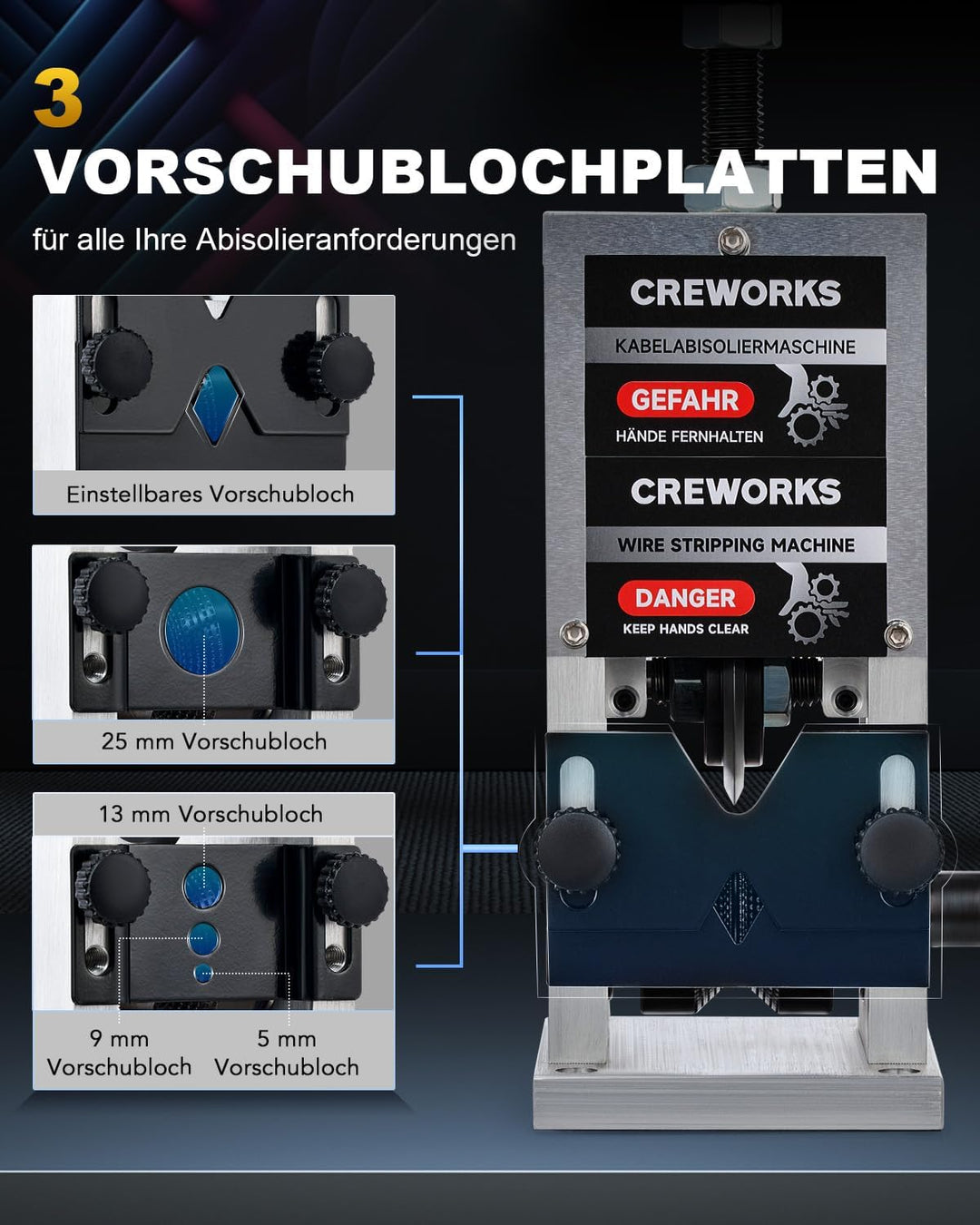 CREWORKS Manuelle Kabelabisoliermaschine 3 Einzugslochplatte 1,5-25mm Kabelschälmaschine Kabel 5 Zuf