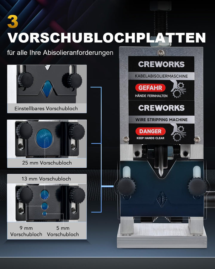 CREWORKS Manuelle Kabelabisoliermaschine 3 Einzugslochplatte 1,5-25mm Kabelschälmaschine Kabel 5 Zuf