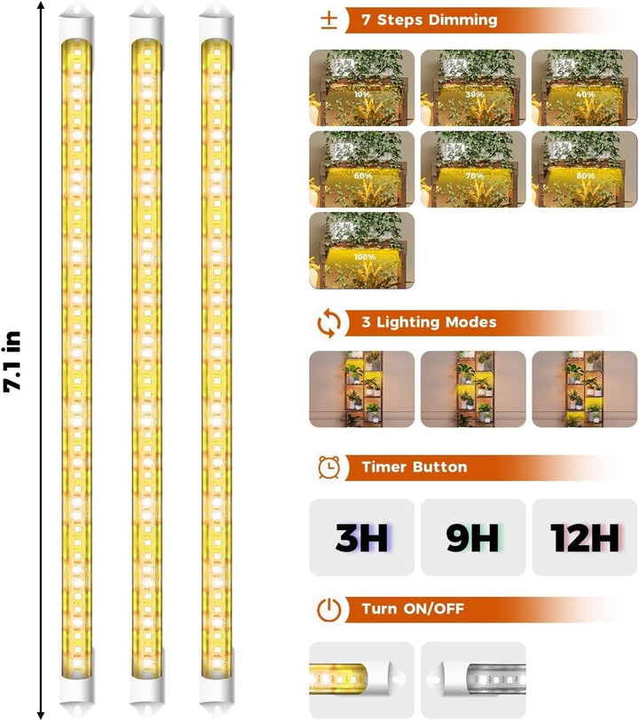 Bamworld Blumenständer mit Pflanzenlampe, 6-stöckiges Pflanzenregal aus Holz mit LED Grow Light, Pfl