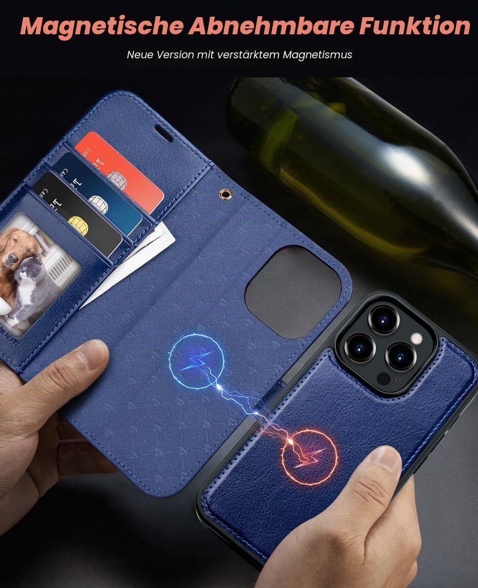 OCASE Kompatibel für iPhone 15 Pro Hülle (2in1) Leder Stossfestes Case, Abnehmbare magnetische Hülle