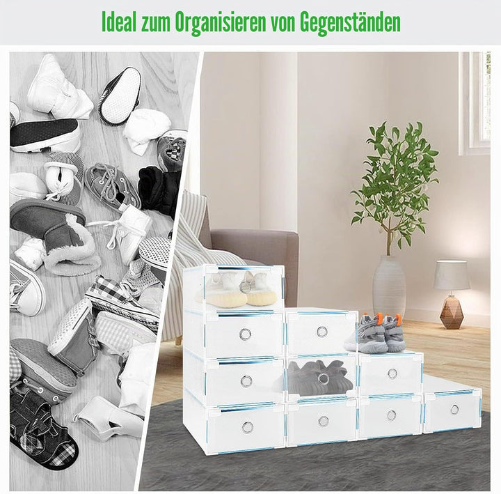 10Stück Set Schuhboxen Schuhkasten Schuhkarton Schuhaufbewahrung Aufbewahrungsbox mit Deckel Transpa