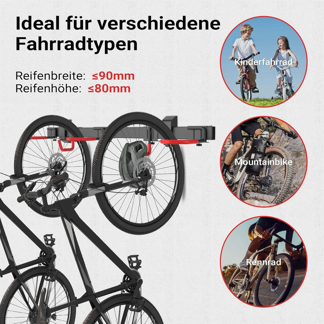 Wiltec Fahrrad Wandhalterung für 3 Fahrräder 82,4 x 18 x 13,6 cm bis 95 kg, Universal Fahrradhalteru