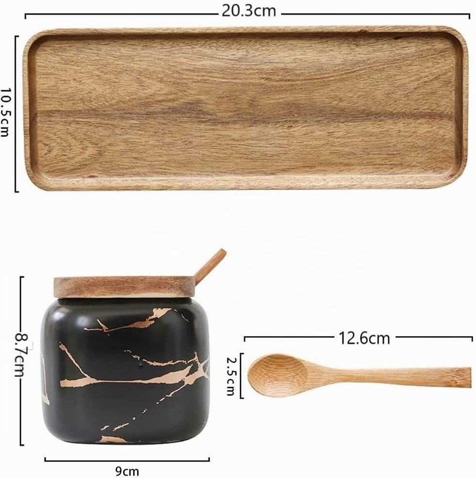 MAGICVOGEL 2er Set Keramik Gewürzdosen Marmor Optik Gewürzgläser mit Löffel und Deckel Zukerdose Sal