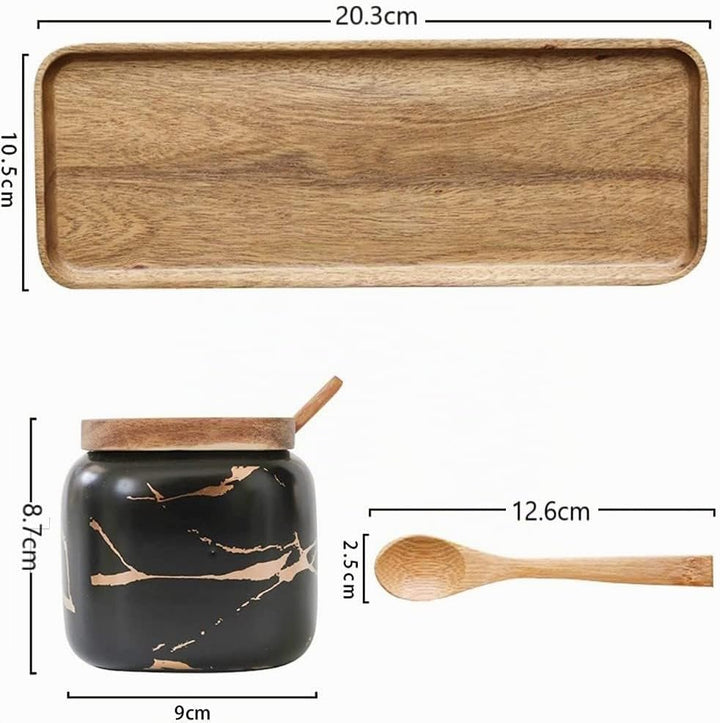 MAGICVOGEL 2er Set Keramik Gewürzdosen Marmor Optik Gewürzgläser mit Löffel und Deckel Zukerdose Sal