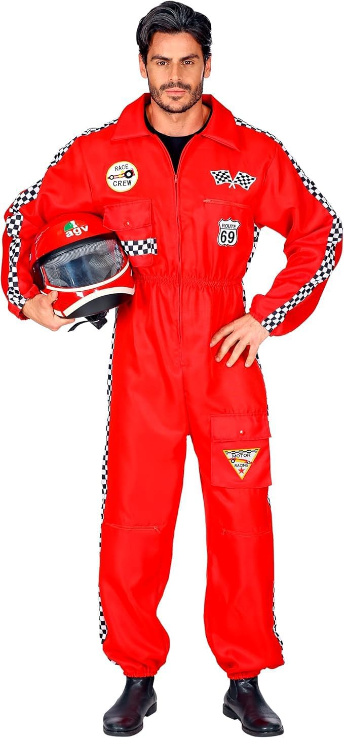 Widmann Rennfahrer Kostüm Overall Jumpsuit rot Anzug exklusiv (Herren Overall, Medium) Rot M, Rot M