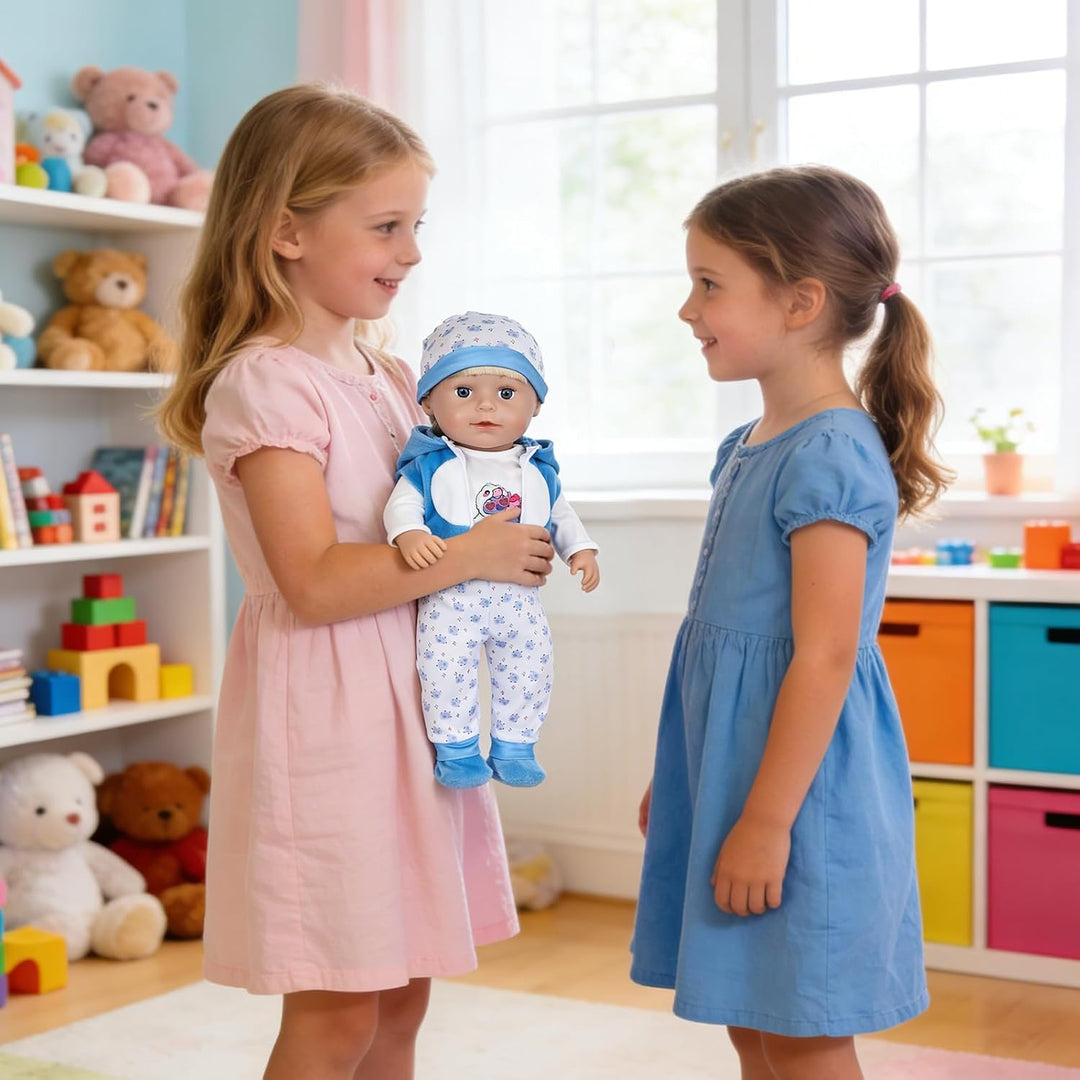 7 Stück Puppenkleidung, Blaue Kleidung Outfit für 35-43 cm Baby Puppen mit Jacke, Oberteil, Hose, Mü