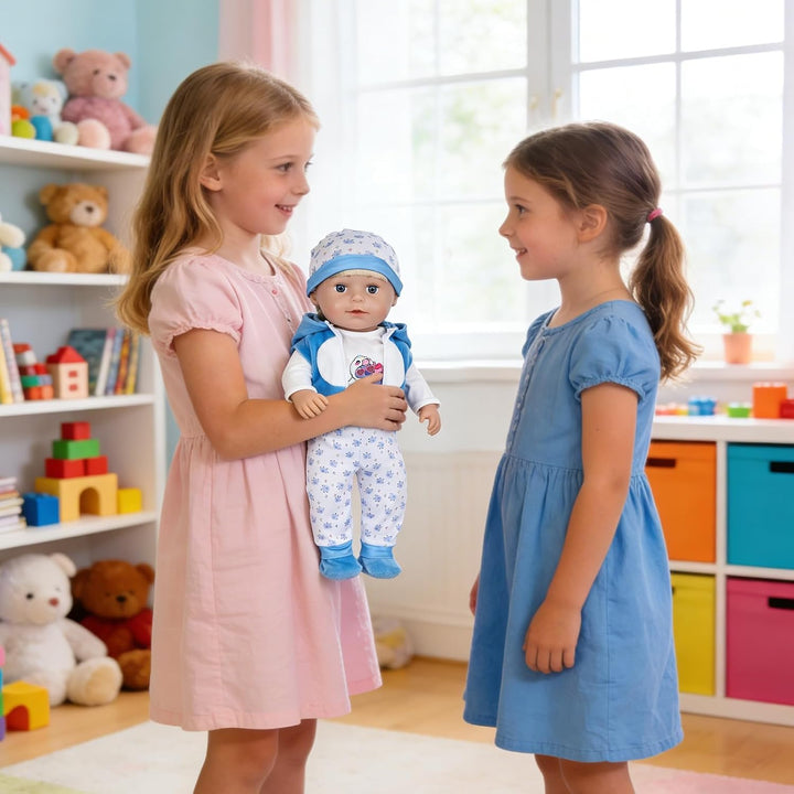 7 Stück Puppenkleidung, Blaue Kleidung Outfit für 35-43 cm Baby Puppen mit Jacke, Oberteil, Hose, Mü