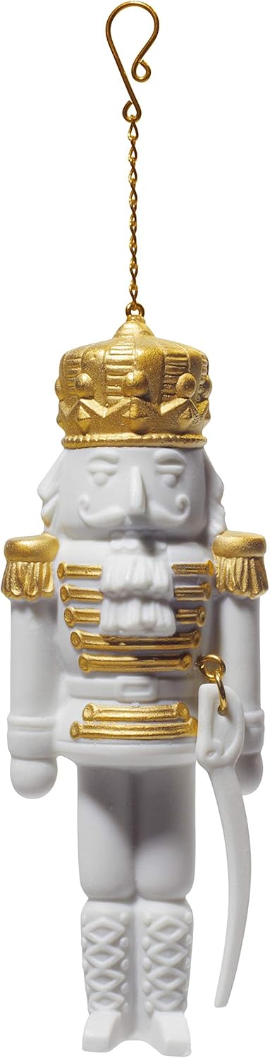 LLADRÓ Weihnachtsschmuck Nussknacker. Gold. Weihnachtsverzierung. Porzellan.
