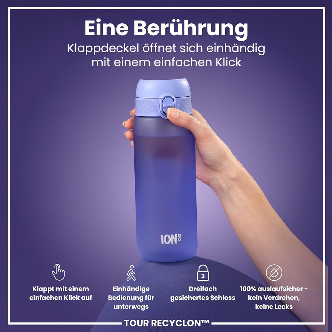 Ion8 Trinkflasche, 750ml, Auslaufsicher, Einhandöffnung, Sichere Verriegelung, Spülmaschinenfest, BP