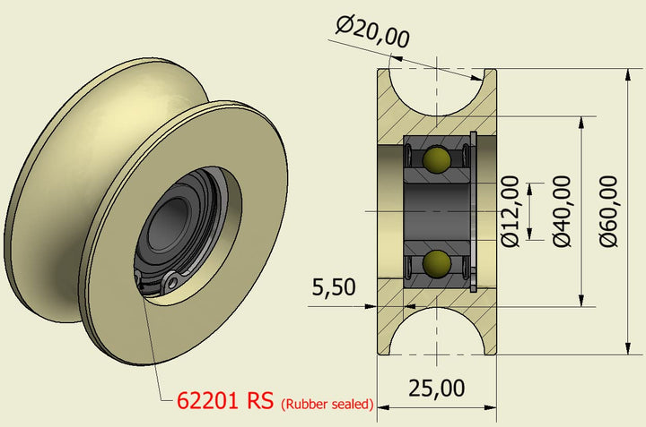 4 x 60 mm Durchmesser gefräste Nylon-Riemenscheiben, verschiedene Rillengrössen, hergestellt in der