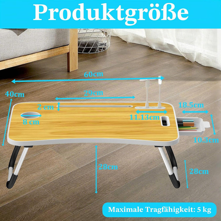Soontrans Laptoptisch, 60 x 40 x 28 cm, Laptop Tisch mit Schublade, Getränkehalter, Kleiner Ventilat