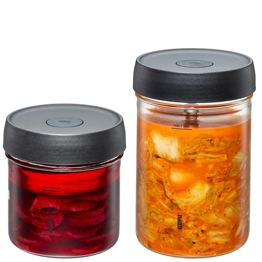 GEFU Fermentiergläser NATIVO 2er Set - 0,5L & 1L, inkl. Beschwerungsgewicht, Fermentationsglas mit G