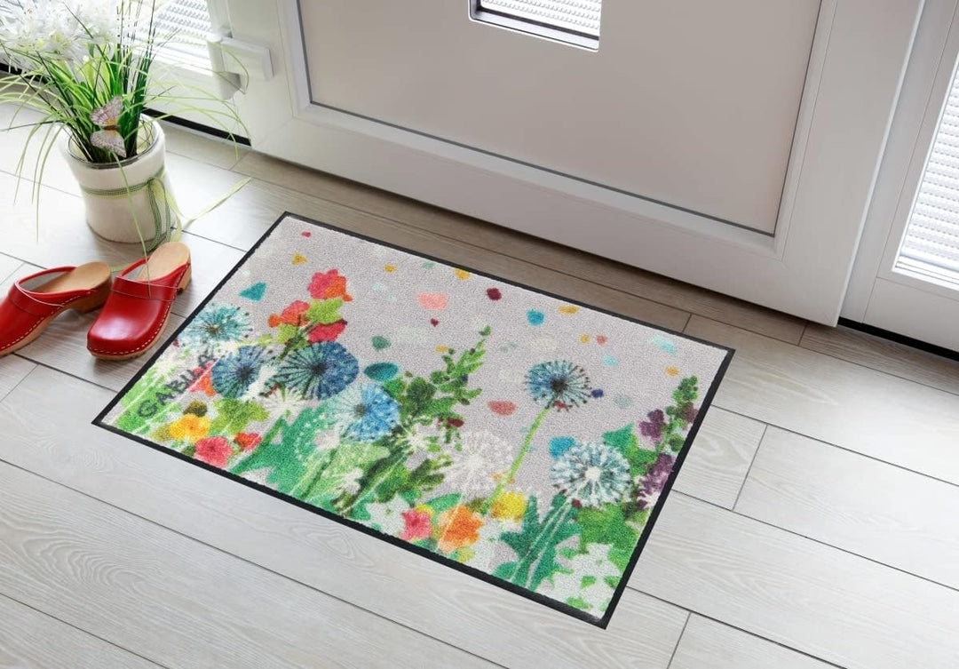 Salonloewe Fussmatte Bee happy Portrait 050x077 bunt Eingangsmatte Frühling Blumen