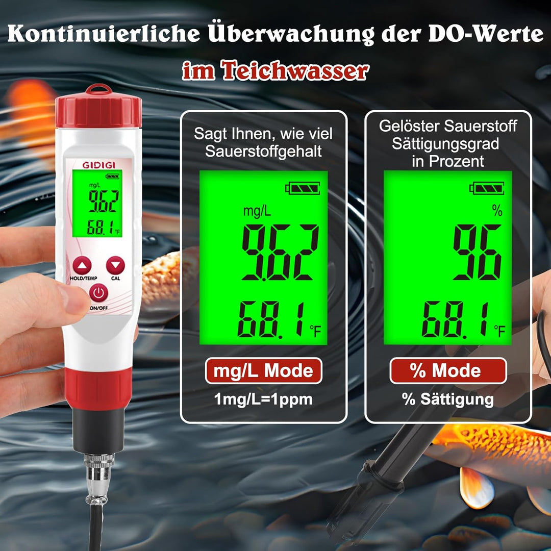 Sauerstoffmessgerät-Testkit, Teichsauerstofftester, DO-Messgerät mit austauschbarer Membrankappe, sa