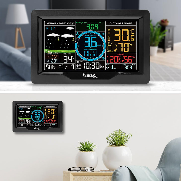 Premium WLAN Wetterstation m. XL-Farbdisplay, Aussensensor, App-Daten, Messung von Temperatur, Regen