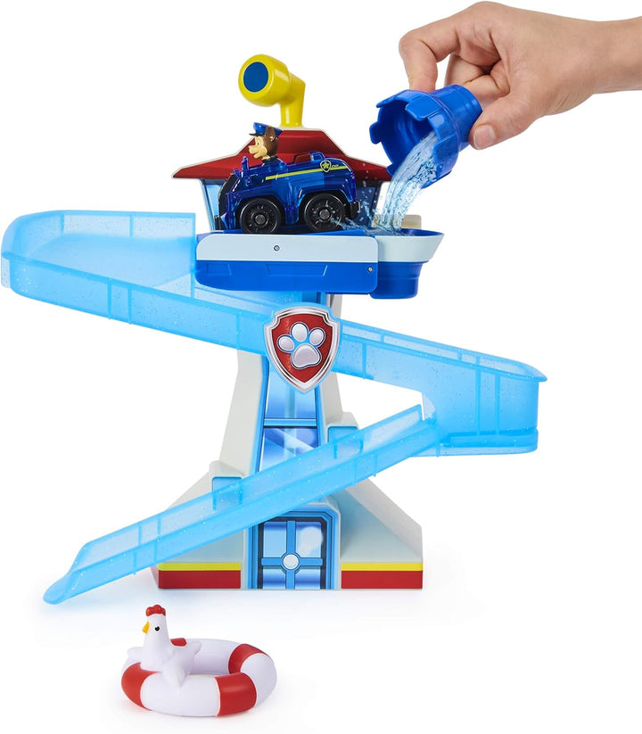 PAW Patrol 6060970 Adventure Bay Spielset mit beleuchtetem Jagdfahrzeug, Badespielzeug für Kinder ab
