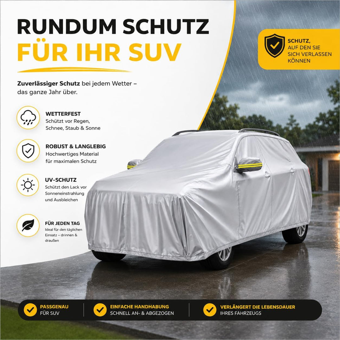 SUV Universale Autoschutzhülle: wasserdichte Autoplane für PKW/KFZ – Car Cover in Silber für umfasse
