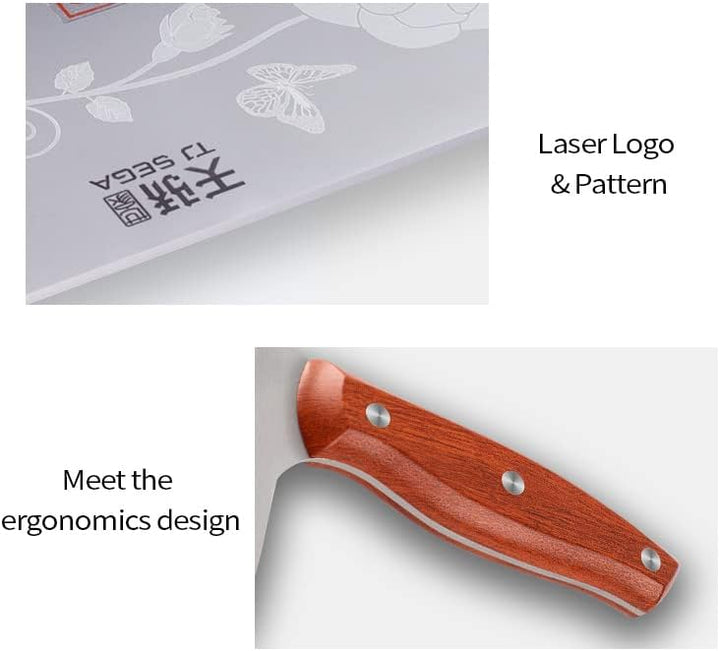 TJ POP Hackmesser Chinesisches Kochmesser Professionelles 18.8cm, Scharfer Küchenmesser mit Full Tan