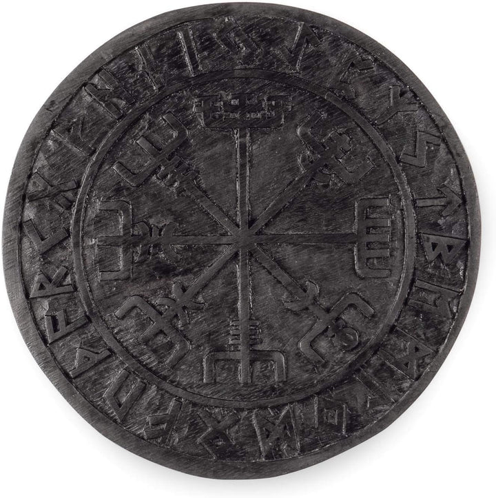 Windalf Schwarzes Vikings Holzbild Vegvisir Ø 23 cm Wikinger Kompass Futhark Handarbeit aus Holz