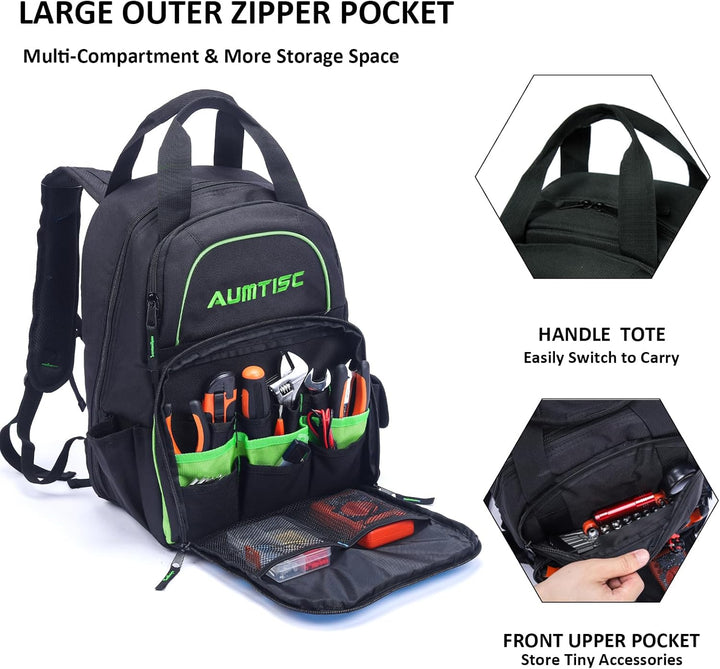 AUMTISC Werkzeug-Rucksack, strapazierfähig, für Baustellen, Werkzeugtasche mit Mehrzwecktasche, für