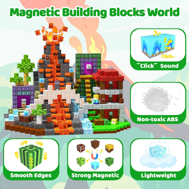 Magnetische Bausteine,150 Teile Magnetbausteine (Waldvulkan) | Montessori Kreative Spielzeug für Jun