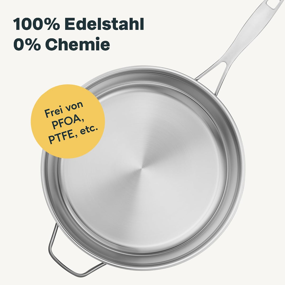 SILBERTHAL Pfannen Set 4 teilig - Edelstahlpfanne Unbeschichtet | 20, 24, 28 &amp; 32 cm - Induktionsgee