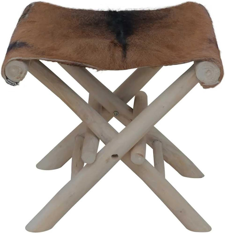 vidaXL Klapphocker Ziegenleder und Massivholz Teak