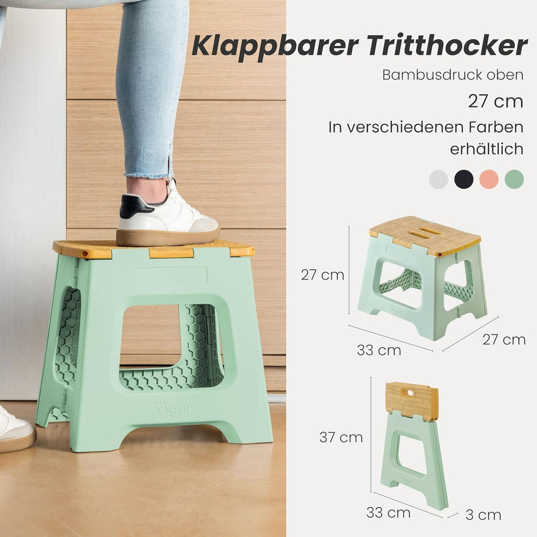 Vigar Kompakte Tritthocker Klappbar für Erwachsene, 27 cm, Klapphocker Faltbar 150 kg rutschfest, Le