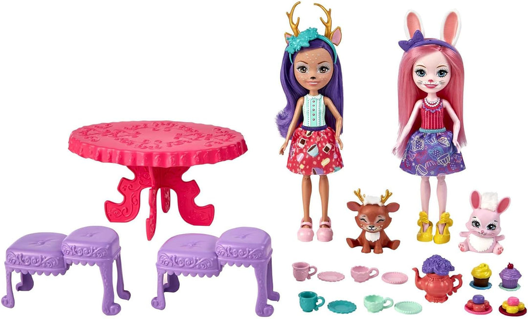 Enchantimals HFF35 - Tee-Party Spielset, über 15 Teile, Spielset mit der Rehpuppe Danessa Deer und d