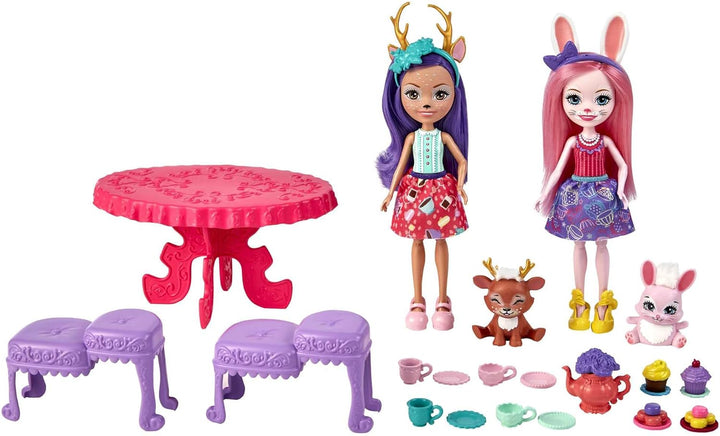 Enchantimals HFF35 - Tee-Party Spielset, über 15 Teile, Spielset mit der Rehpuppe Danessa Deer und d