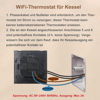 KETOTEK Smart Thermostat WiFi für Wasser/Gas Boiler 3A Kompatibel mit Alexa Echo/Google Home/Tuya, P