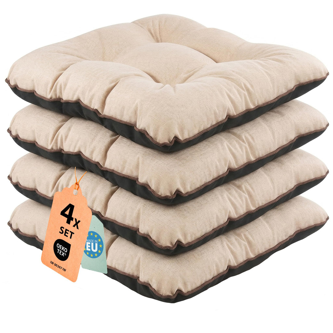 Outdoor Leinen-Optik Sitzkissen Stuhlkissen - 4er Set - 45 x 45 cm - Made in EU, Wasserdichtes & UV-