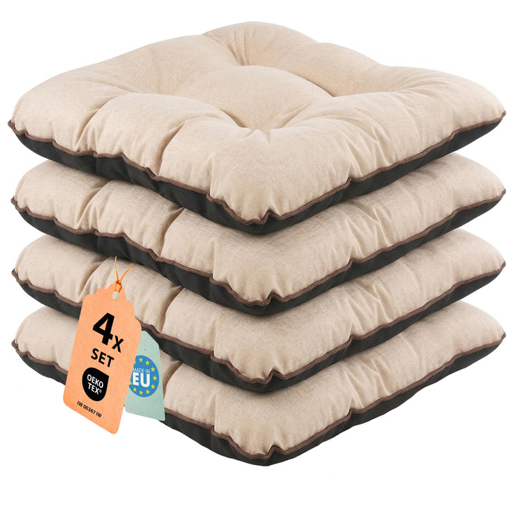 Outdoor Leinen-Optik Sitzkissen Stuhlkissen - 4er Set - 45 x 45 cm - Made in EU, Wasserdichtes & UV-