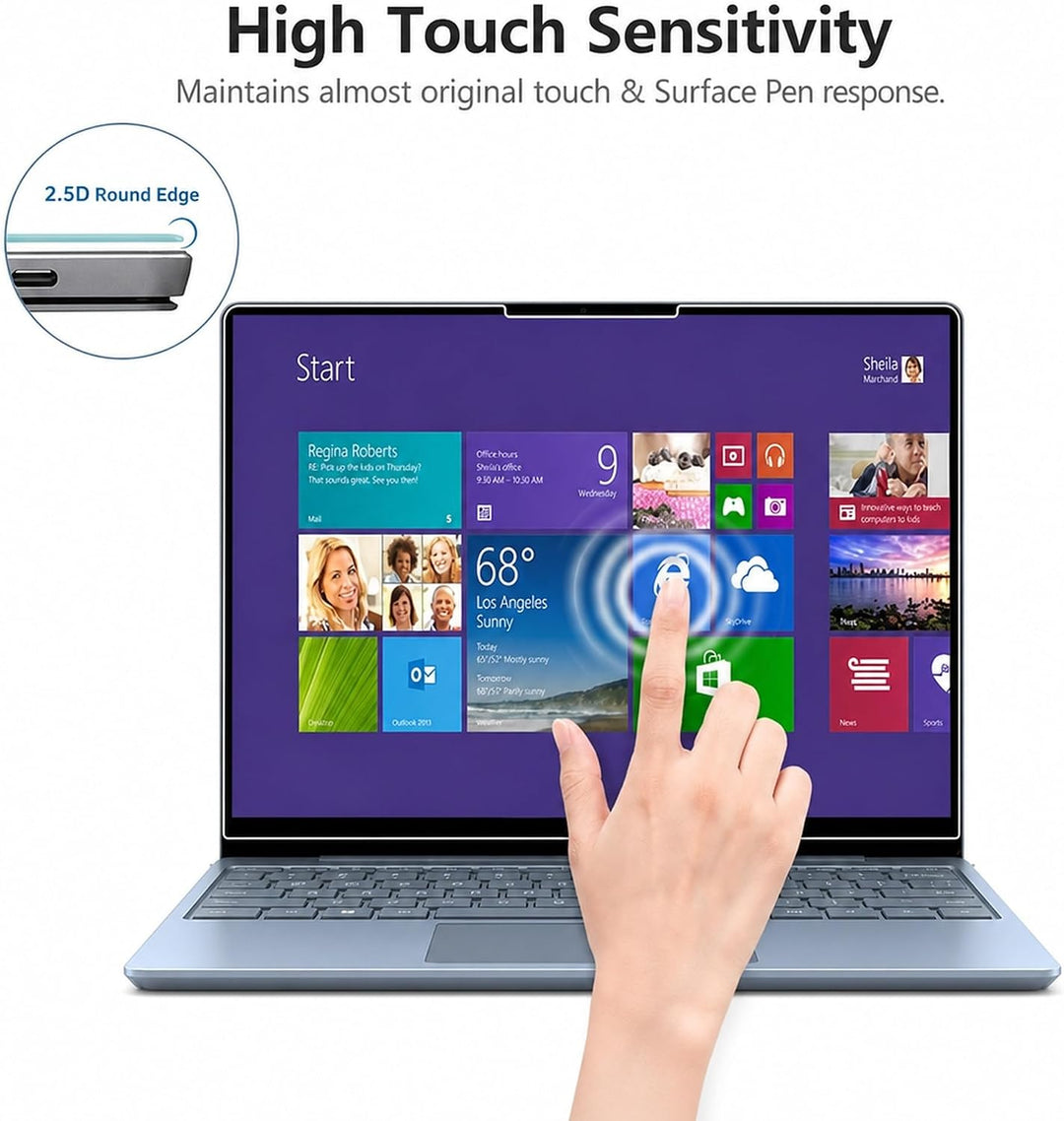 MEGOO Gehärtetem Glas Displayschutzfolie für Microsoft Surface Laptop Go 3/2/1 12.4", 9H Härte, Anti