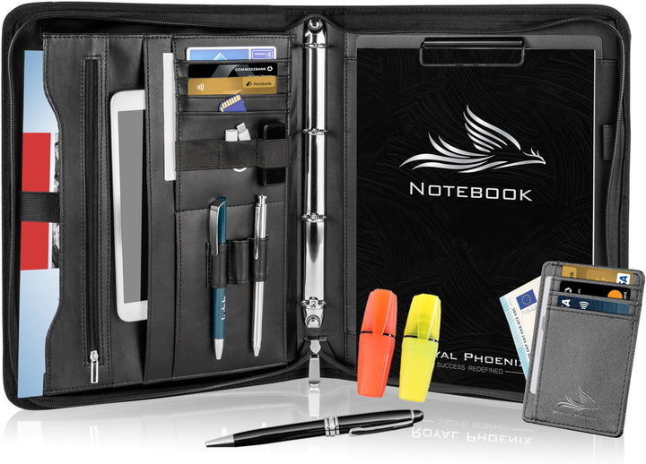 Royal Phoenix® Business Schreibmappe A4 'Hawk' - Hochwertige Ringbuchmappe mit Reissverschluss - ink