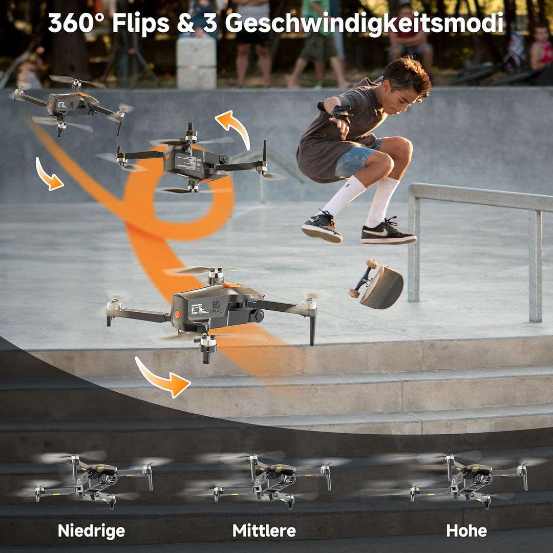 PLEGBLE Drohne mit Kamera für Kinder, Mini Drohne Erwachsene, Bürstenlosem Motor FPV RC Drone mit 5G