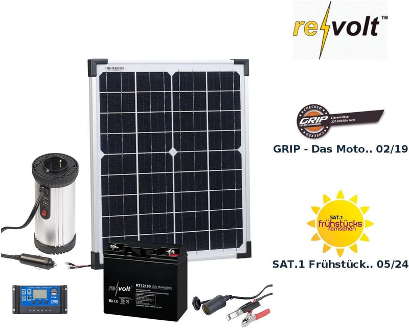 revolt Solarpanel 20 Watt: Solarpanel (20 W) mit Akku, Laderegler und 230-V-Wandler (Solarpanel mit