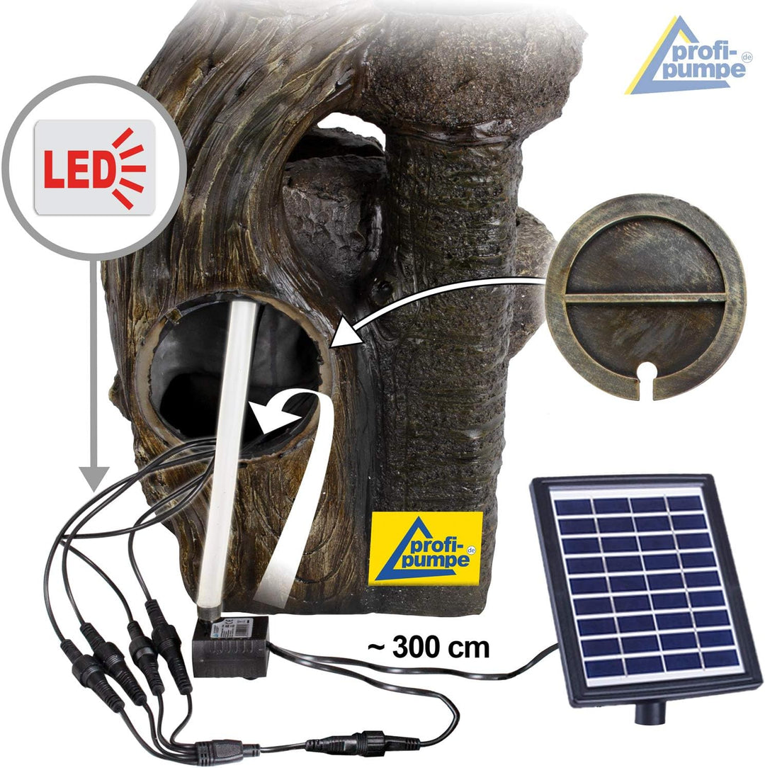 Solar Gartenbrunnen Brunnen Zierbrunnen Zimmerbrunnen Springbrunnen Brunnen mit LED-Licht und Li-Ion