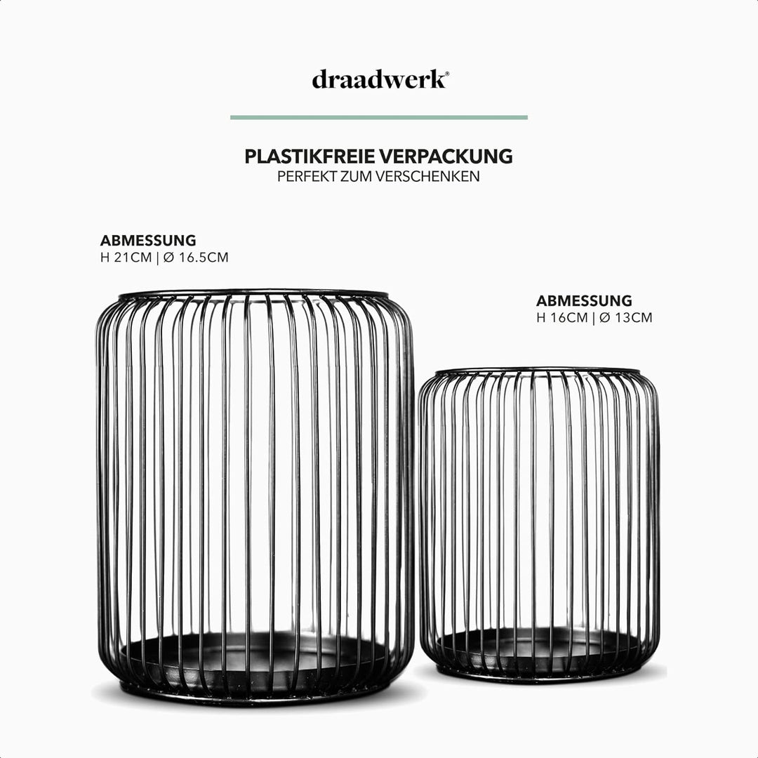 draadwerk® Windlicht 2er Set | Kerzenständer Metall Schwarz | Kerzenhalter Gross Oval | Schwarze Dek