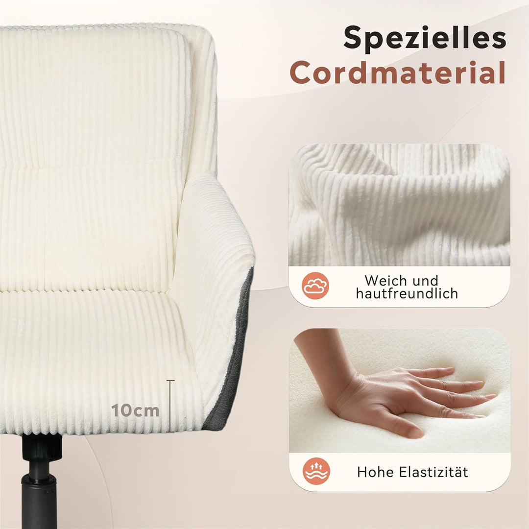 DEVAISE Homeoffice Stuhl Cord Stoff, Ergonomischer Schminktischstuhl mit Kissen, höhenverstellbar, N