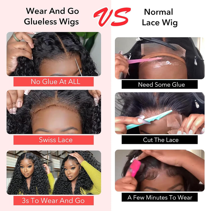 5x5 Glueless Human Hair Wig with 180% Density, 18 Zoll Tiefe Welle Echthaar Perücke für Damen, 100%