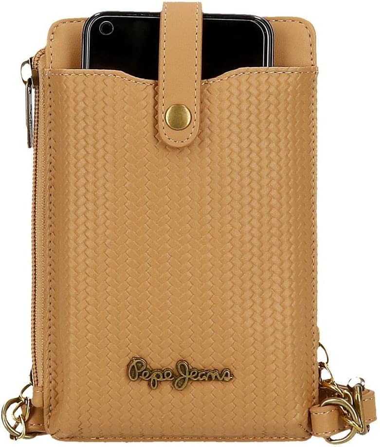 Pepe Jeans Lena Umhängetasche Handyhalter Braun 9,5x16,5 cm Kunstleder Braun mobile Umhängetasche, B