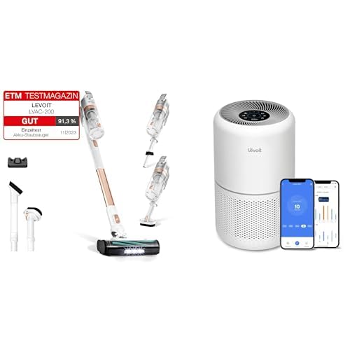 Levoit kabelloser Akku-Staubsauger LVAC-200 Golden Luftreiniger Allergiker Core 300s Mit 4-in-1 LVAC