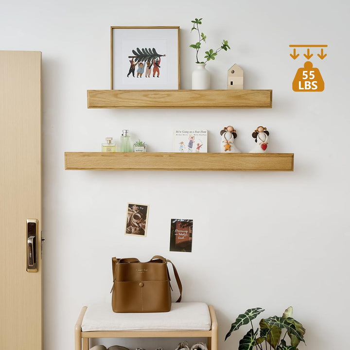Wandregal Eiche Massiv, Schweberegal Eiche Regalbrett Holz Regale Naturholz für Haus, Wohnzimmer, Ki