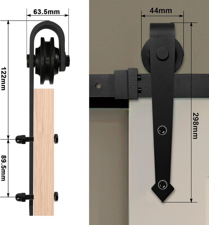 Schiebetürbeschlag Komplettset - Schiebetürsystem für Holztüren und Falttüren - 363cm Schwarz - Lauf