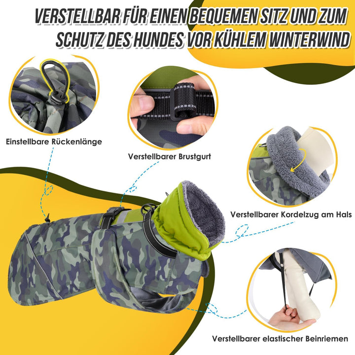 Hundemantel Winter für Kleine Hunde, Wasserdicht Hundejacke mit warmem Fleecefutter und Halsband, Wi