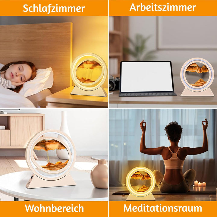 Ulikey Sandbilder Zum Drehen, 3D Dynamische Sandbild mit Led Licht, 10 Zoll Bewegende Sandkunst, Fli