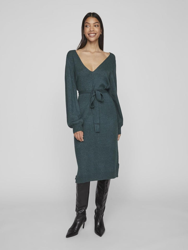 Vila Damen Viril Rev V-Neck Knit Dress-Noos Strickkleid, XS Ponderosa Pine/Detail:dark Melange